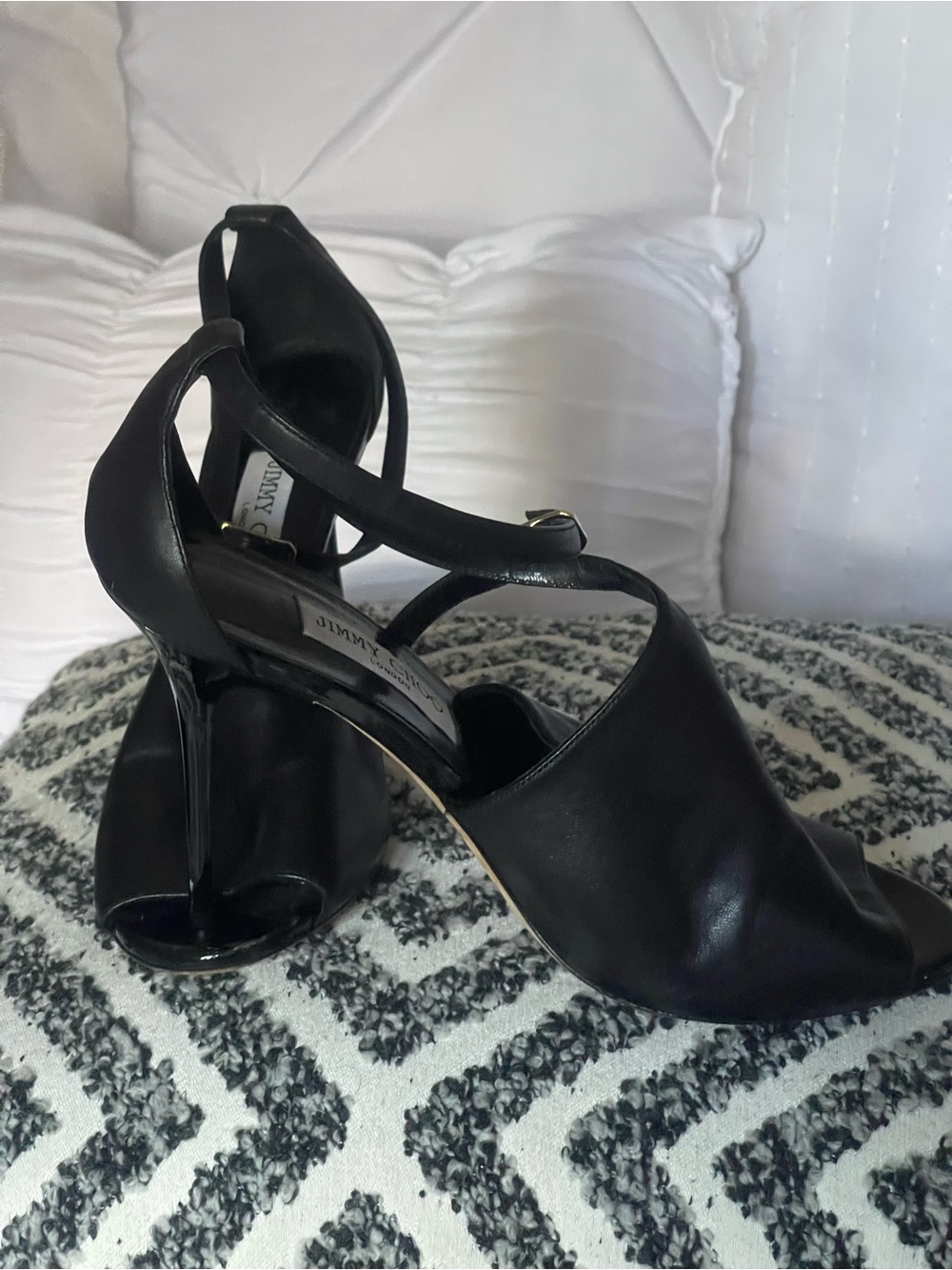 Jimmy Choo Black Leather Strappy Open-Toe Heels